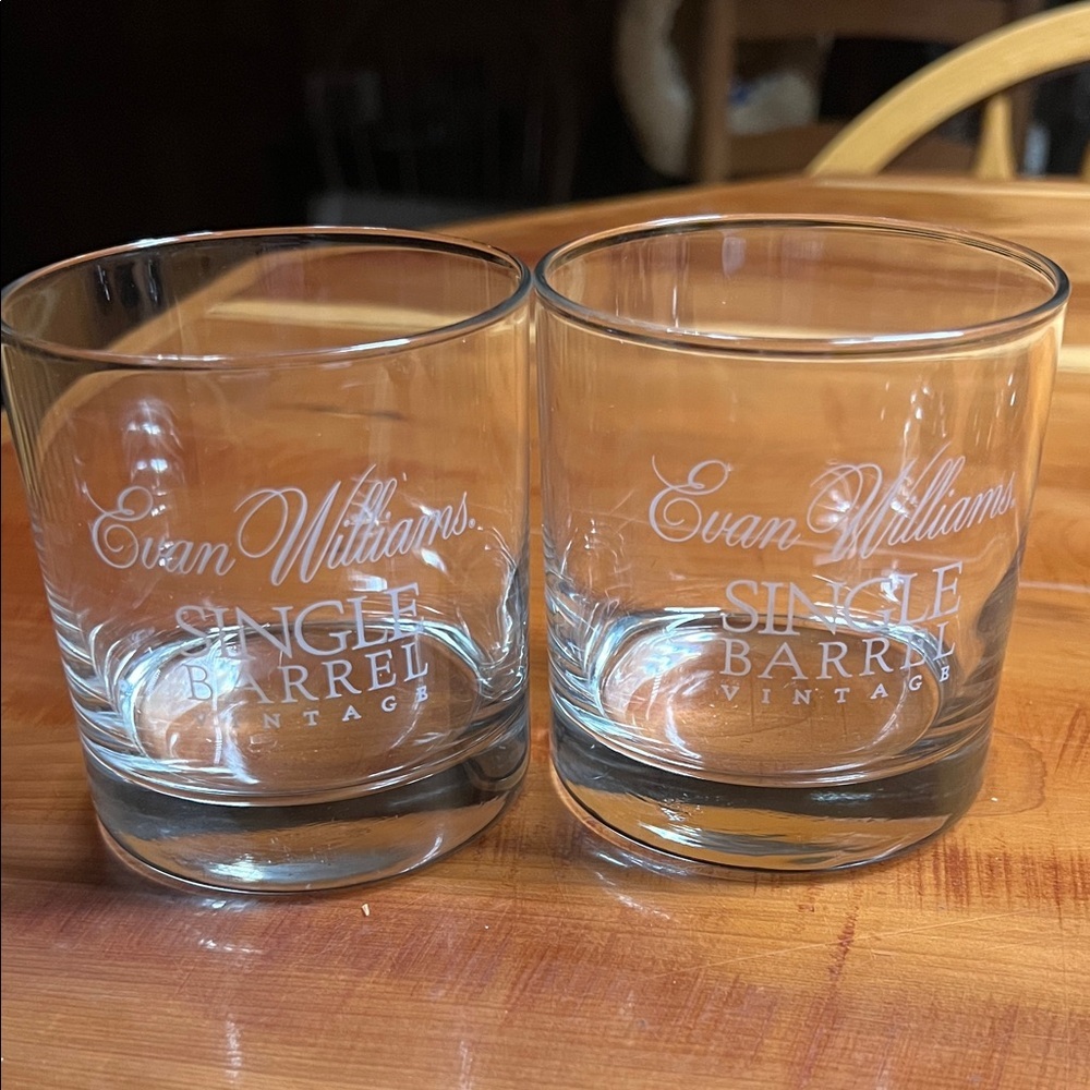Two (2) Evan Williams Single Barrel Vintage Bourbon Whisky Rocks Bar Glasses